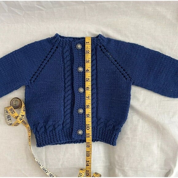 Boys 12 mo. Hand Knitted Baby Cardigan Sweater, Soft, Warm & Cozy - Picture 3 of 16